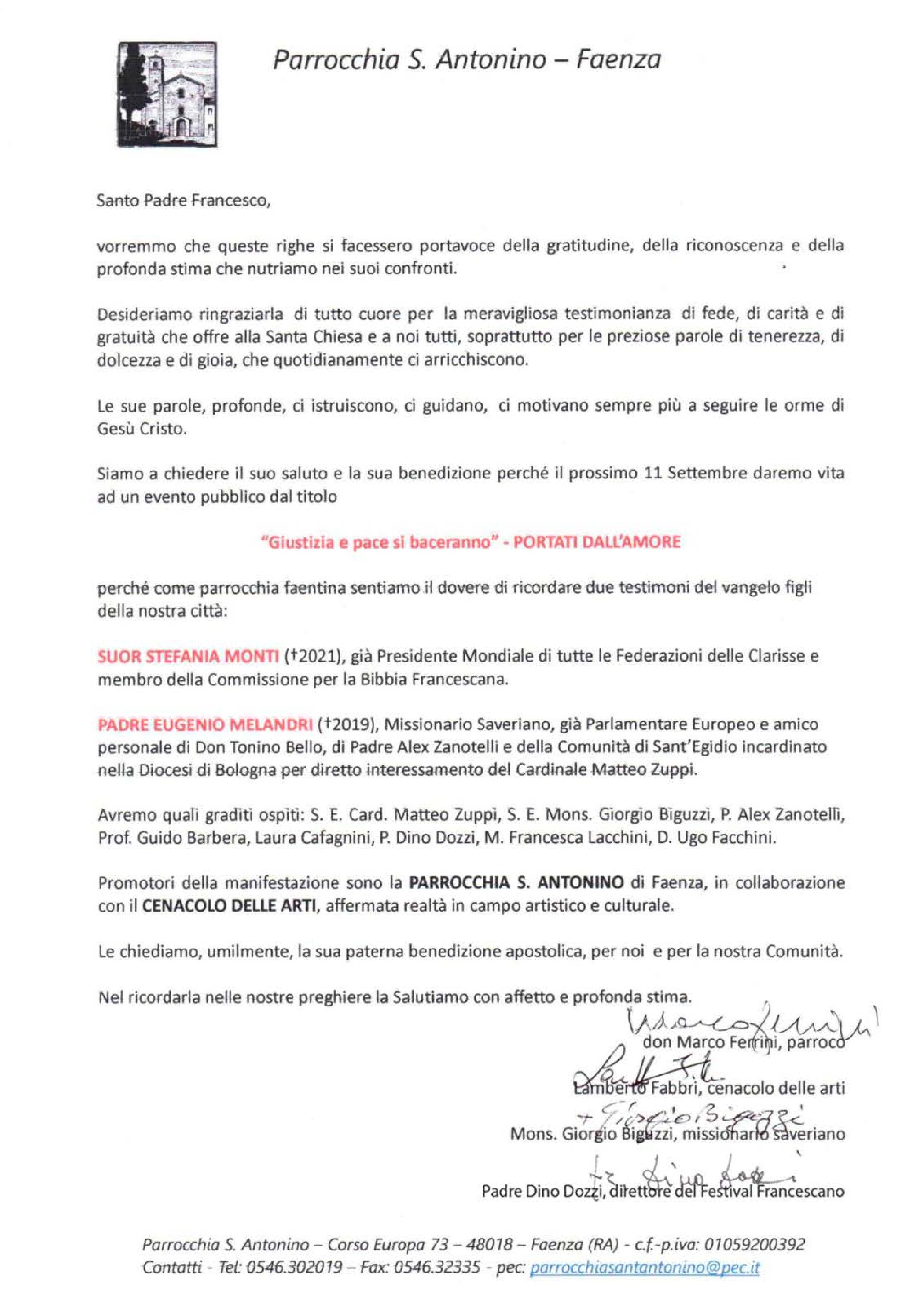 11 settembre, Faenza: in ricordo di Padre Eugenio Melandri e Suor Stefania Monti